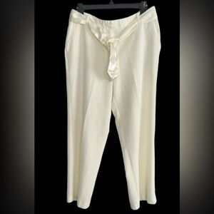 Emma James Creamy White Dress Capris 12S Poly Linen Satin Belt   Pockets EUC